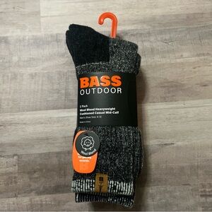 BASS Outdoor Outdoor Hiking Performance 2 Pair Socks Size 6-12 Wool Blend Cushio